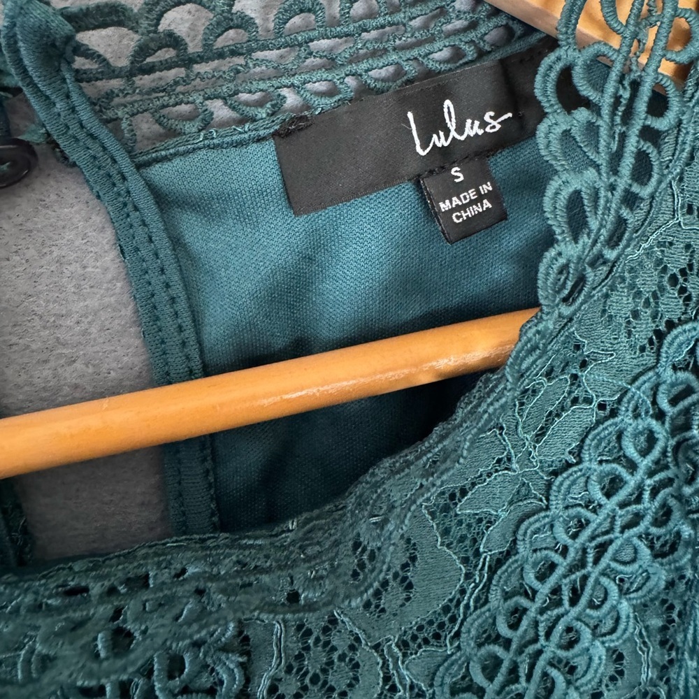 Lulus Dark green Lace Mock Neck Mini Dress Small - Picture 12 of 15